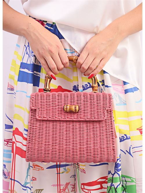 pink wicker bag with bamboo handle Laboratorio Capri | 110ROSA